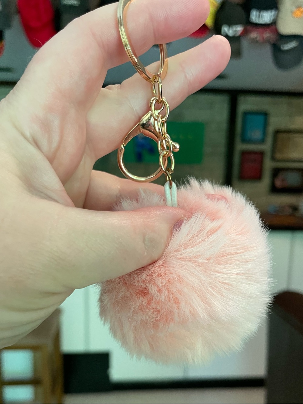 Faux Fur Pom-Pom Keychain Purse Bag Backpack Charm Keyring - Light Pink - Picture 3 of 5